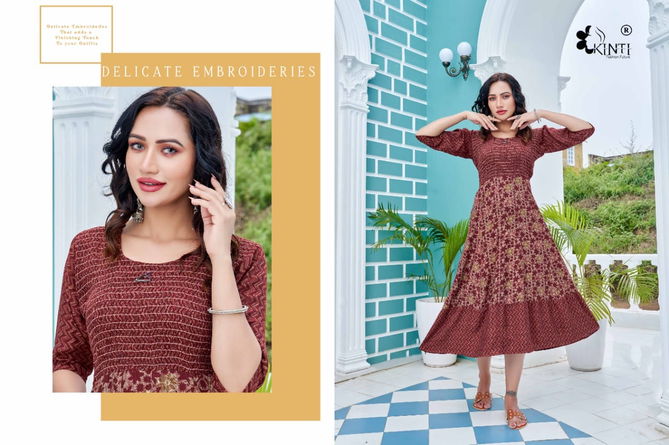 Kinti Blue Ethnic Wear Wholesale Printed Anarkali Kurtis